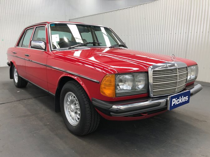 View a red 1981 Mercedes-Benz 300D available via auction.