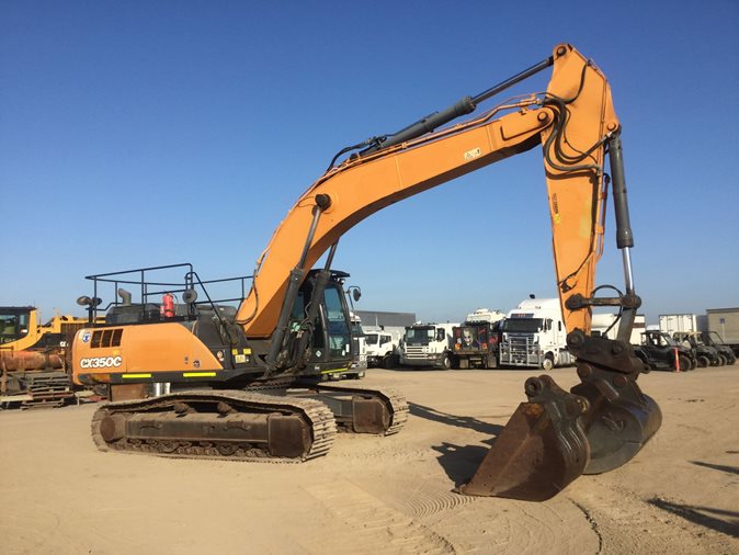 Yellow 2017 Case CX350C excavator (steel tracked) via auction.