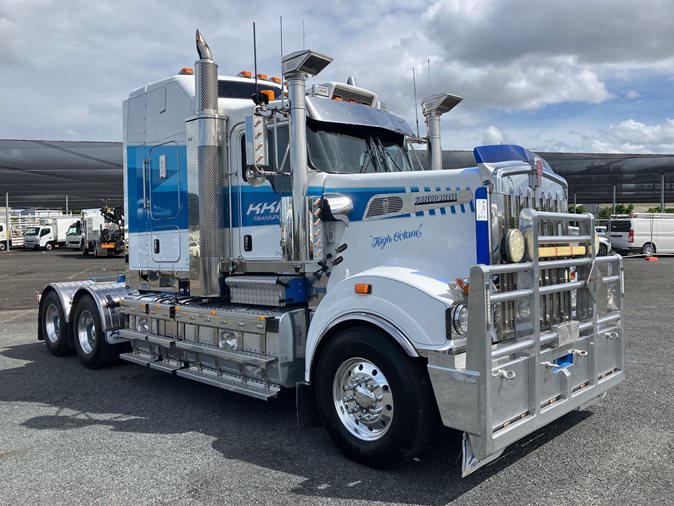 View a white 2017 Kenworth T909 available via auction.